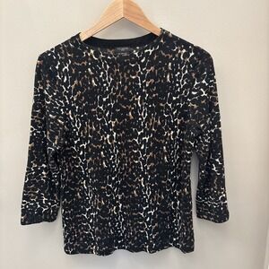 Talbots Sweater Womens Medium Petite Leopard Print Merino Wool Pullover